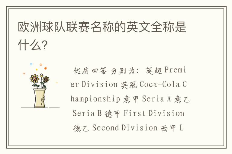 欧洲球队联赛名称的英文全称是什么?