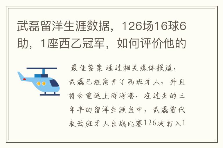 武磊留洋生涯数据,126场16球6助,1座西乙冠军,如何评价他的表现?