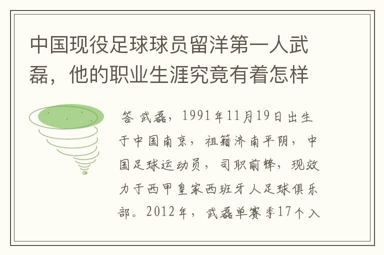 中国现役足球球员留洋第一人武磊,他的职业生涯究竟有着怎样的辉煌成就?