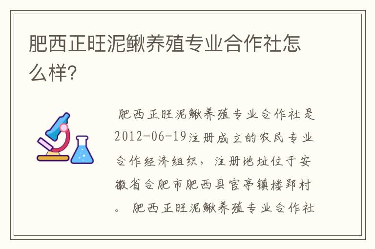 肥西正旺泥鳅养殖专业合作社怎么样?
