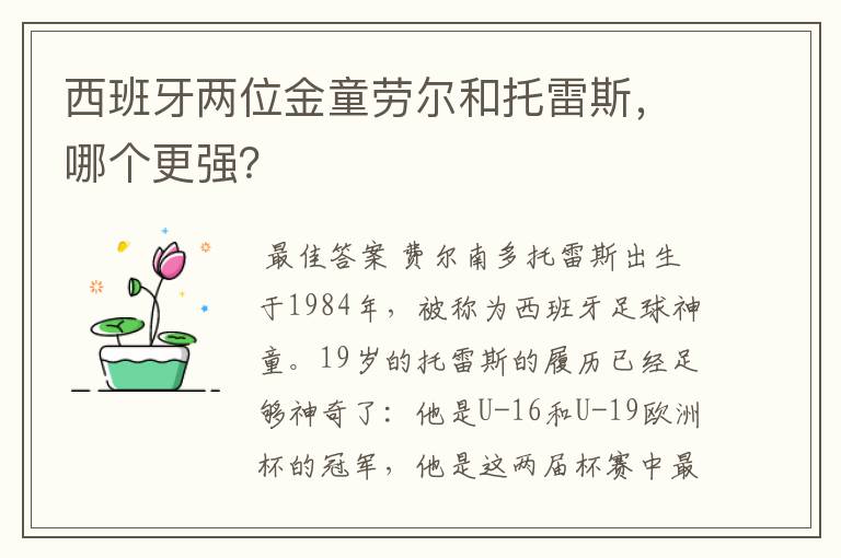 西班牙两位金童劳尔和托雷斯,哪个更强?