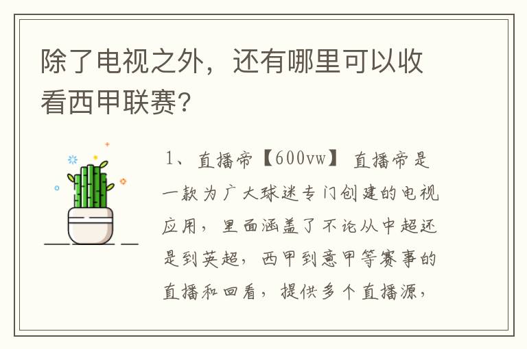 除了电视之外,还有哪里可以收看西甲联赛?