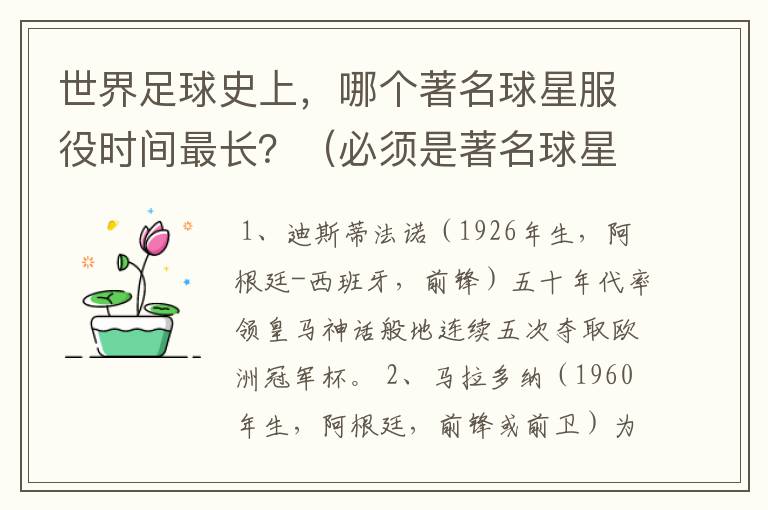 世界足球史上,哪个著名球星服役时间最长?(必须是著名球星)