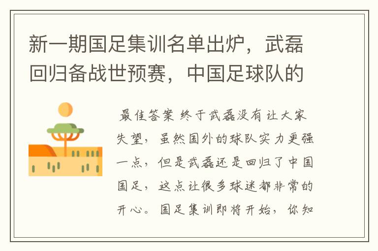 新一期国足集训名单出炉,武磊回归备战世预赛,中国足球队的整体实力如何?