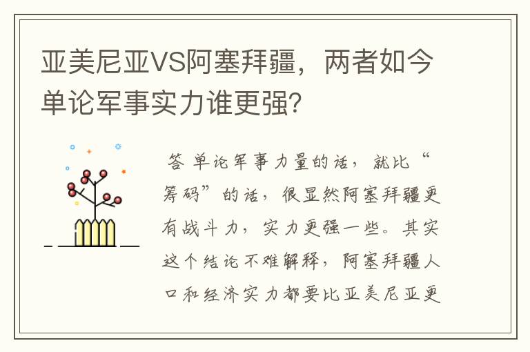 亚美尼亚VS阿塞拜疆,两者如今单论军事实力谁更强?