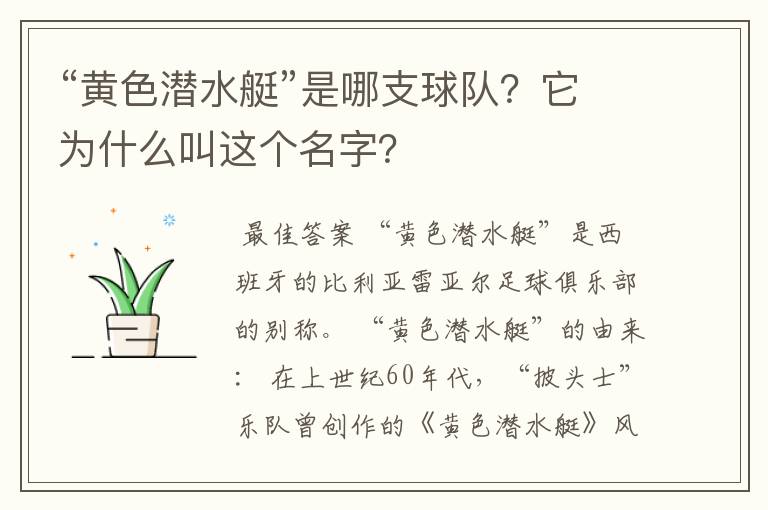 “黄色潜水艇”是哪支球队?它为什么叫这个名字?