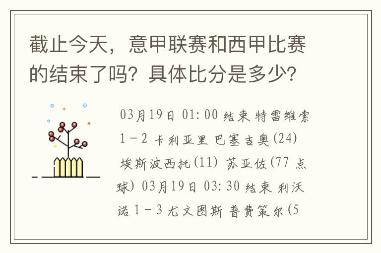 截止今天,意甲联赛和西甲比赛的结束了吗?具体比分是多少?