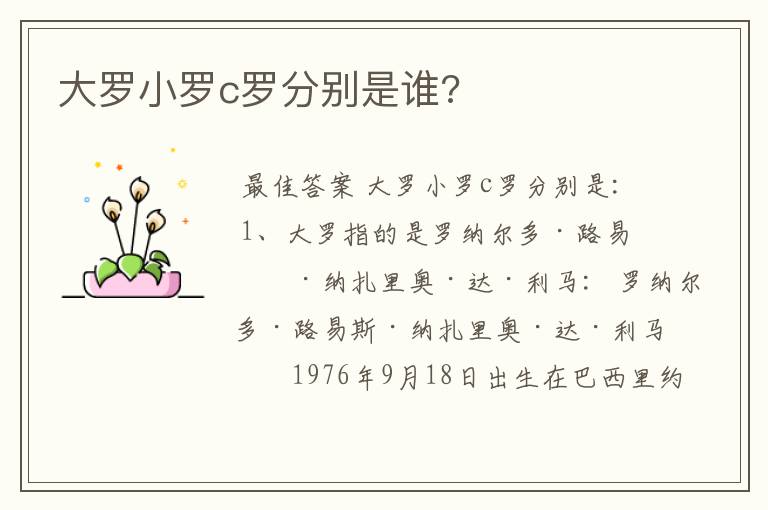 大罗小罗c罗分别是谁?