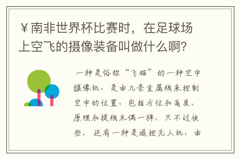 ¥南非世界杯比赛时,在足球场上空飞的摄像装备叫做什么啊?