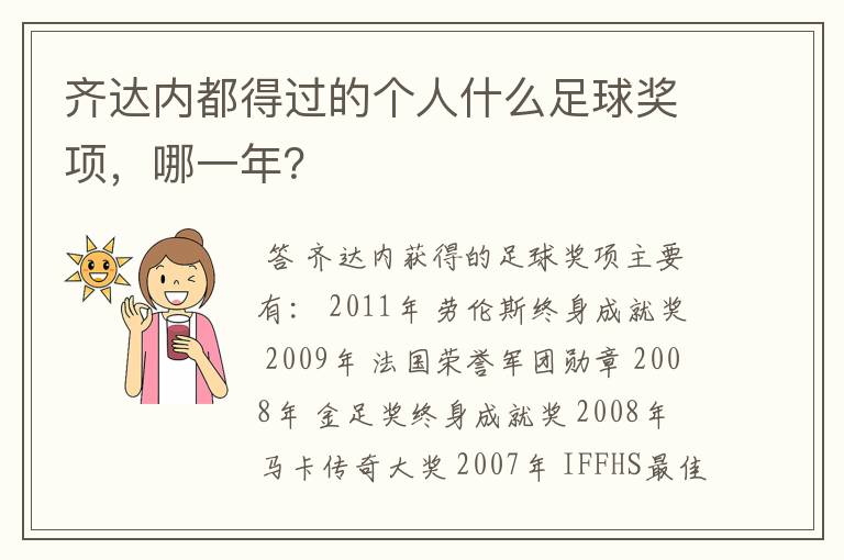 齐达内都得过的个人什么足球奖项,哪一年?