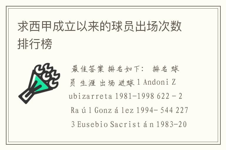 求西甲成立以来的球员出场次数排行榜