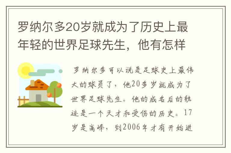 罗纳尔多20岁就成为了历史上最年轻的世界足球先生,他有怎样出色的表现?