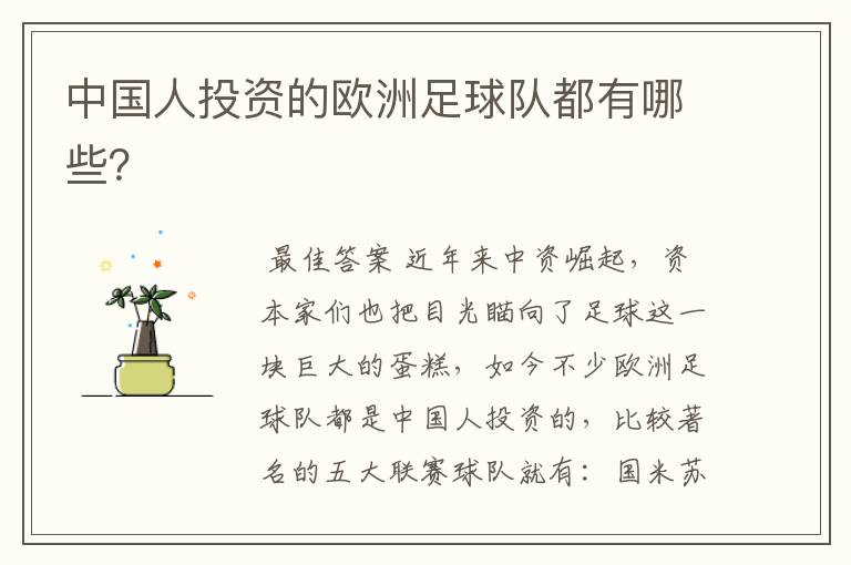 中国人投资的欧洲足球队都有哪些?