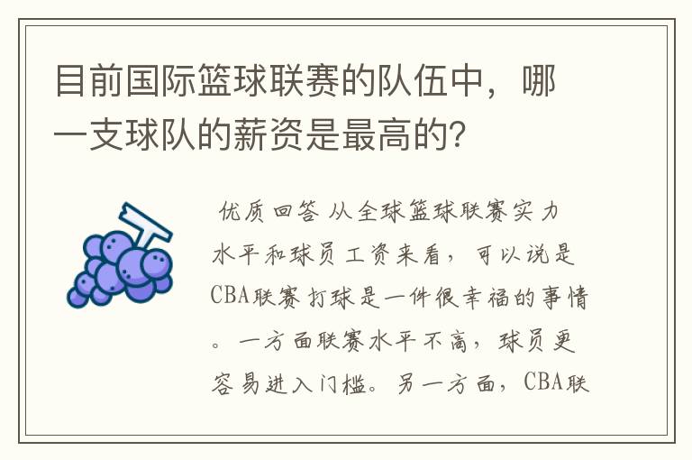 目前国际篮球联赛的队伍中,哪一支球队的薪资是最高的?