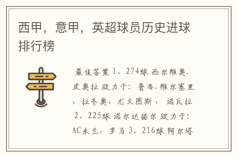西甲,意甲,英超球员历史进球排行榜