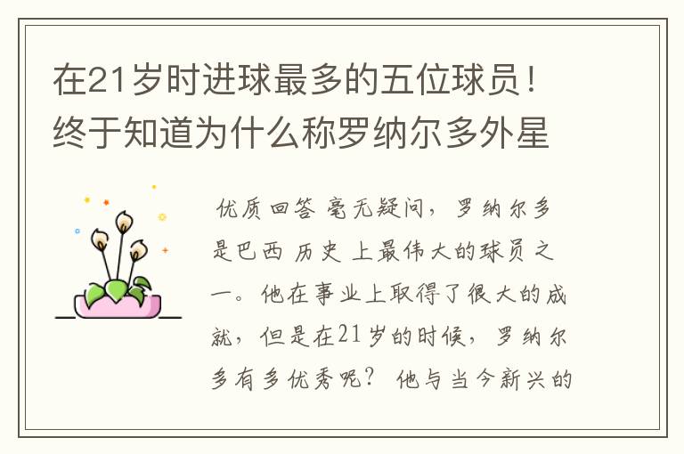 在21岁时进球最多的五位球员!终于知道为什么称罗纳尔多外星人了