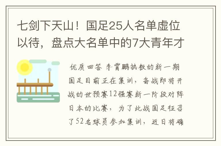 七剑下天山!国足25人名单虚位以待,盘点大名单中的7大青年才俊