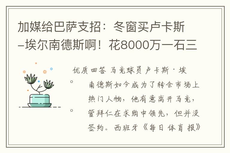 加媒给巴萨支招:冬窗买卢卡斯-埃尔南德斯啊!花8000万一石三鸟