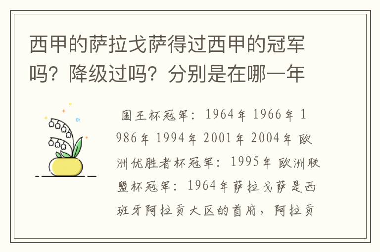 西甲的萨拉戈萨得过西甲的冠军吗?降级过吗?分别是在哪一年?