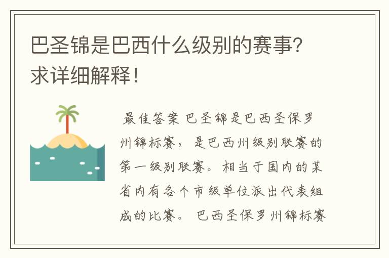 巴圣锦是巴西什么级别的赛事?求详细解释!