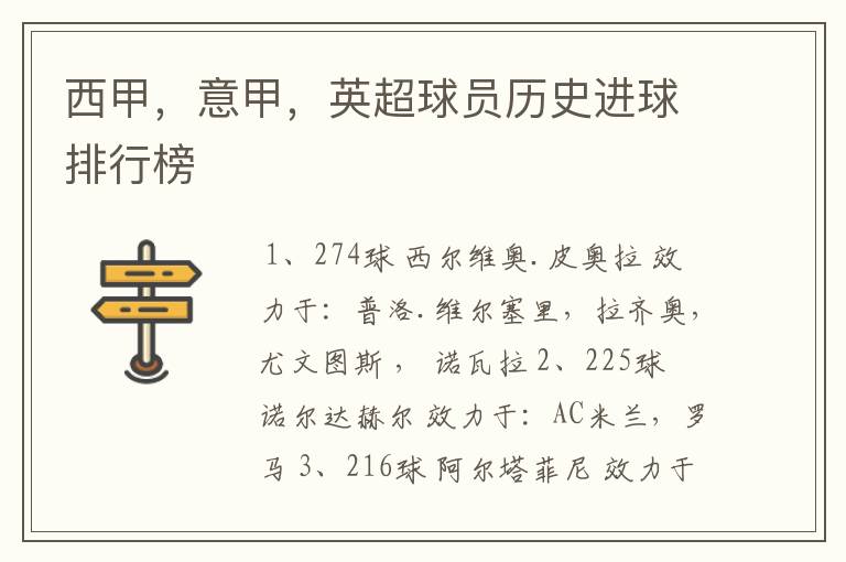 西甲,意甲,英超球员历史进球排行榜