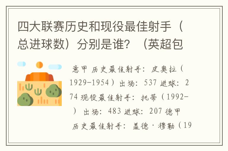 四大联赛历史和现役最佳射手(总进球数)分别是谁?(英超包括英甲)