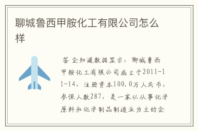 聊城鲁西甲胺化工有限公司怎么样