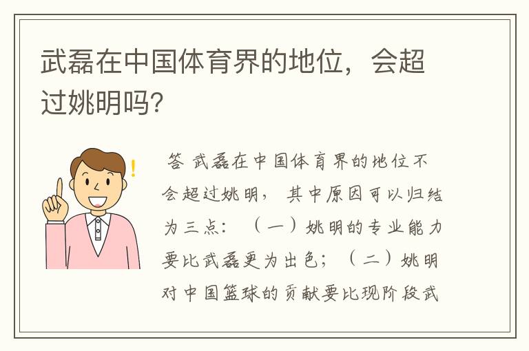 武磊在中国体育界的地位,会超过姚明吗?