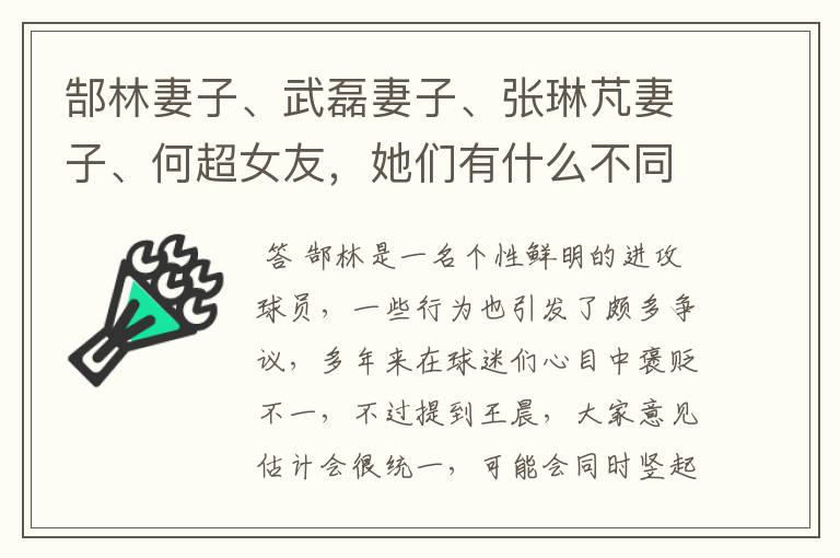 郜林妻子、武磊妻子、张琳芃妻子、何超女友,她们有什么不同?