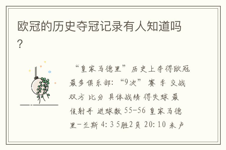 欧冠的历史夺冠记录有人知道吗?