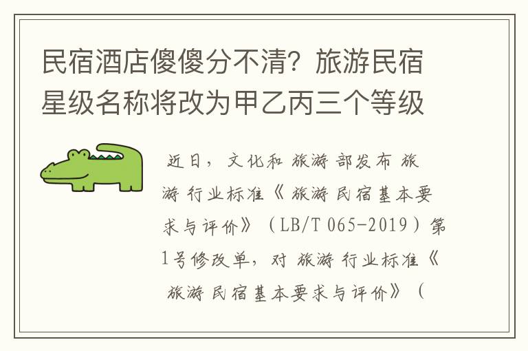 民宿酒店傻傻分不清?旅游民宿星级名称将改为甲乙丙三个等级