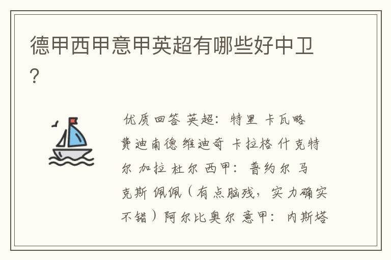 德甲西甲意甲英超有哪些好中卫?