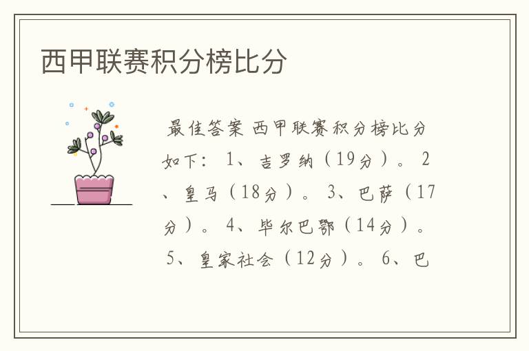 西甲联赛积分榜比分