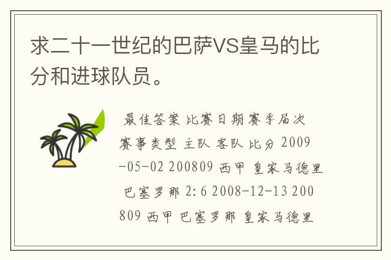 求二十一世纪的巴萨VS皇马的比分和进球队员。