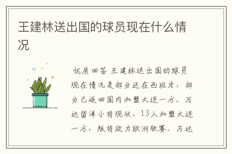 王建林送出国的球员现在什么情况