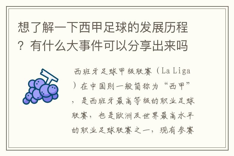 想了解一下西甲足球的发展历程?有什么大事件可以分享出来吗