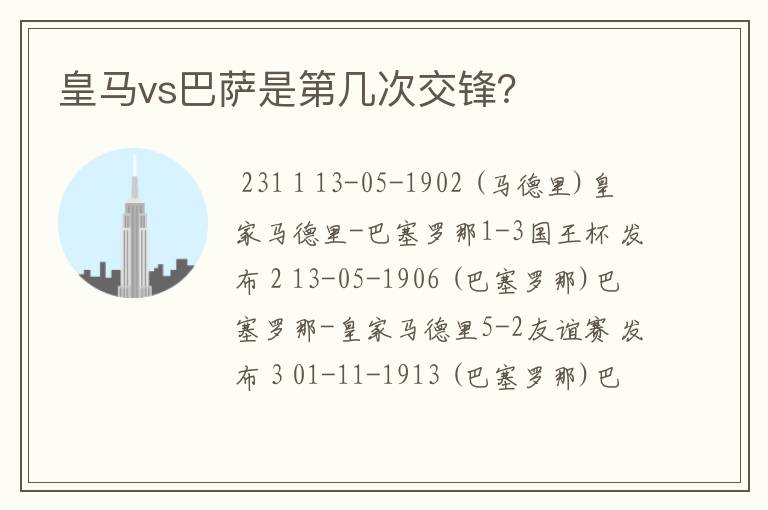 皇马vs巴萨是第几次交锋?
