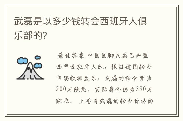 武磊是以多少钱转会西班牙人俱乐部的?