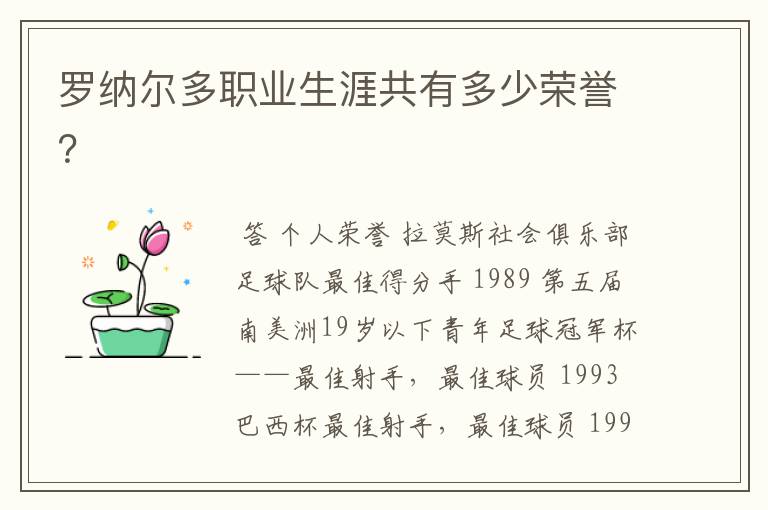 罗纳尔多职业生涯共有多少荣誉?