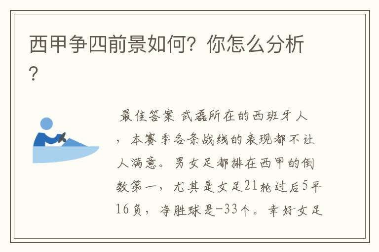 西甲争四前景如何?你怎么分析?