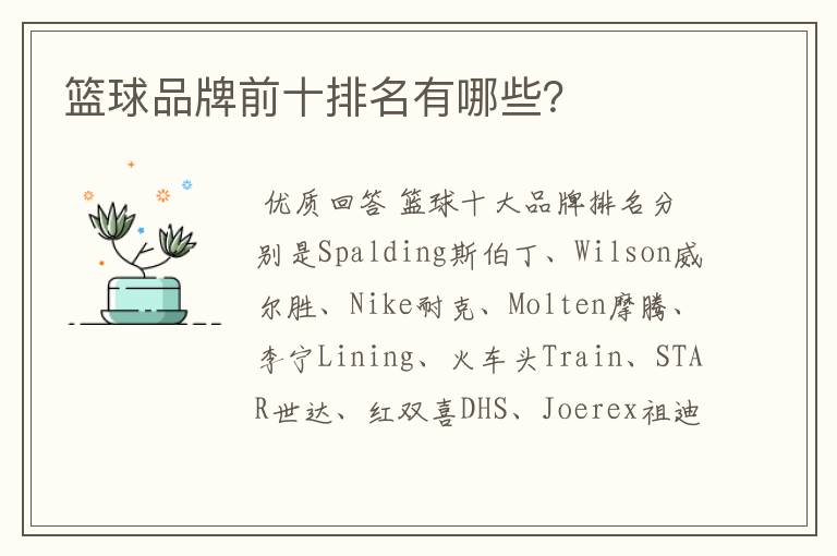 篮球品牌前十排名有哪些?