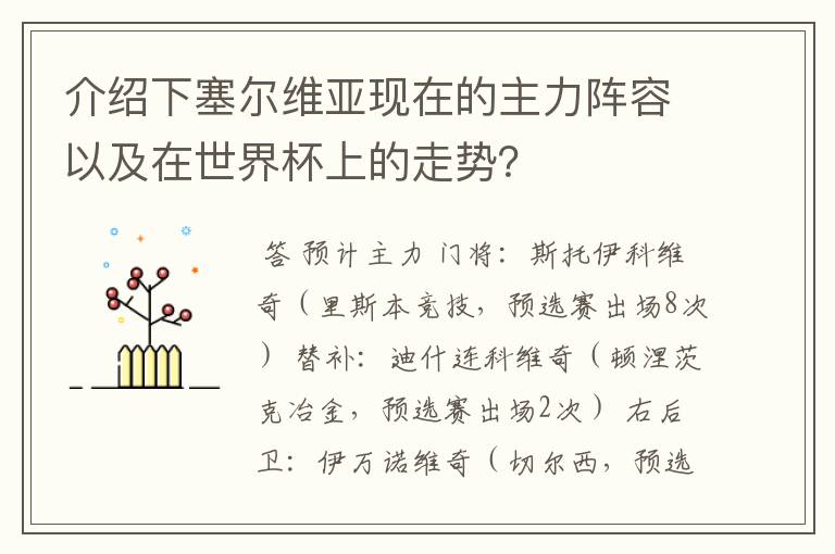 介绍下塞尔维亚现在的主力阵容以及在世界杯上的走势?