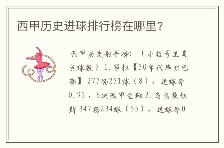 西甲历史进球排行榜在哪里?