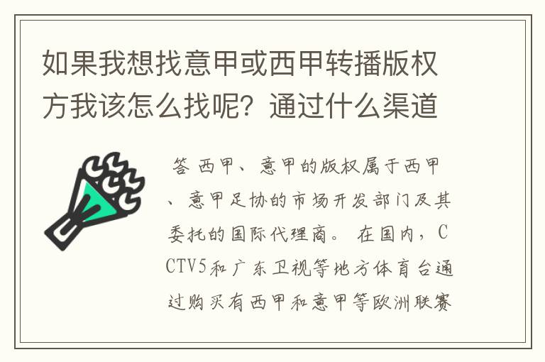 如果我想找意甲或西甲转播版权方我该怎么找呢?通过什么渠道?