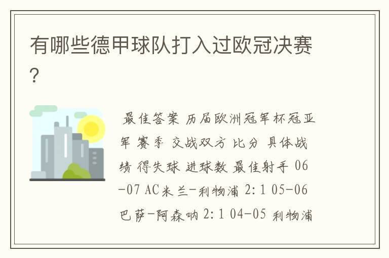 有哪些德甲球队打入过欧冠决赛？