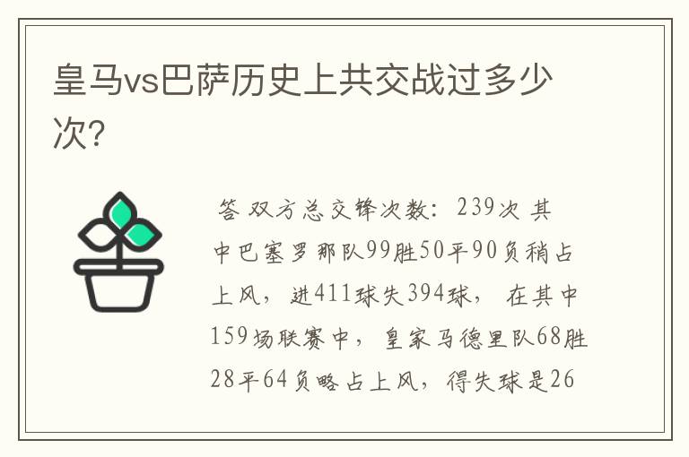 皇马vs巴萨历史上共交战过多少次?