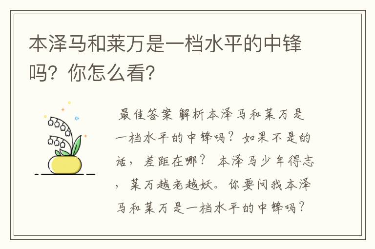 本泽马和莱万是一档水平的中锋吗?你怎么看?
