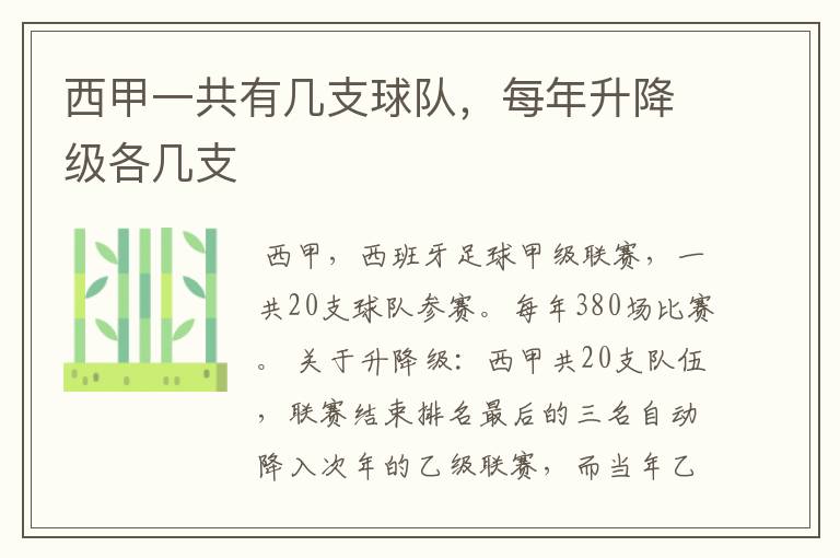 西甲一共有几支球队,每年升降级各几支