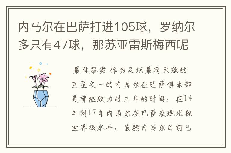 内马尔在巴萨打进105球,罗纳尔多只有47球,那苏亚雷斯梅西呢