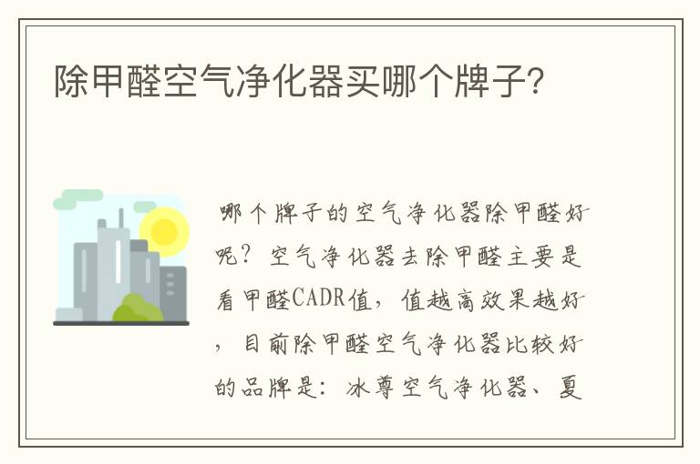 除甲醛空气净化器买哪个牌子?